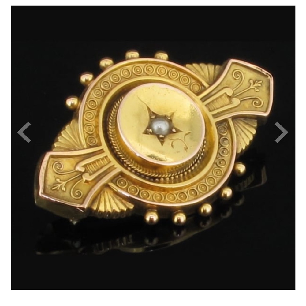 Antique Gold mourning Brooch with Star Detail and seed pearl Etruscan Victorian - Picture 11 of 12